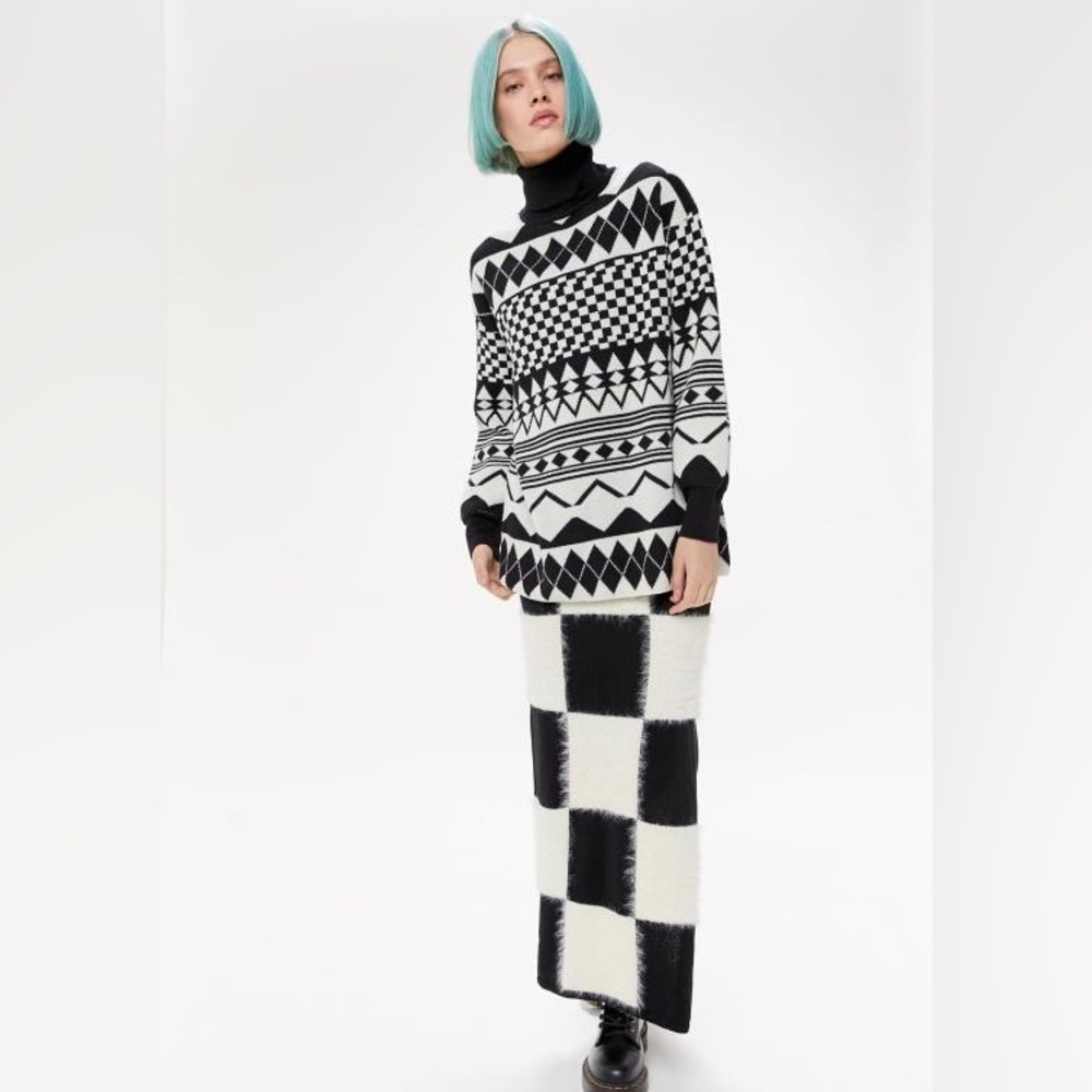 NWT Urban Outfitters Snyder Intarsia Knit Turtleneck Ska Geometric Sweater sz M